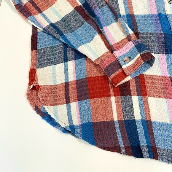 Anthropologie Pilcro Hadley Relaxed Buttondown Shirt Red White Blue Plaid 1X - Picture 14 of 16